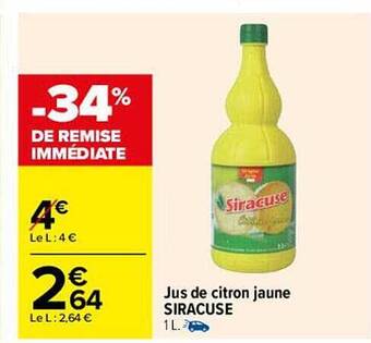 Carrefour Jus De Citron Jaune Siracuse offre