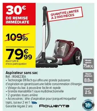 Carrefour Aspirateur Sans Sac Rowenta offre