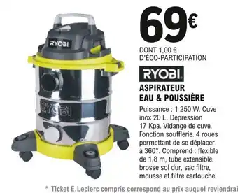 E.Leclerc Brico Ryobi Aspirateur Eau & Poussière offre