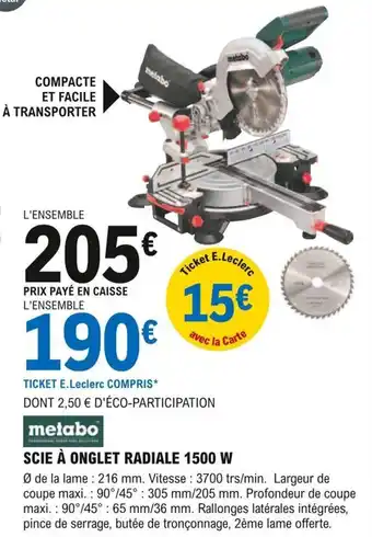 E.Leclerc Brico Scie à Onglet Radiale 1500w offre