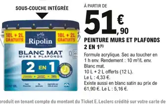 E.Leclerc Brico Peinture Murs Et Plafonds 2 En 1 offre