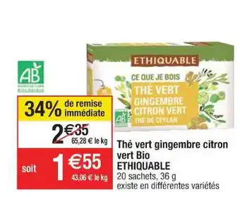 Cora x Carrefour Thé Vert Gingembre Citron Vert Bio Ethiquable offre