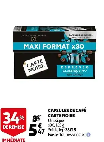 Auchan Carte noire capsules de café offre