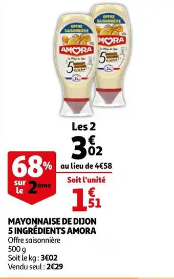 Auchan Amora mayonnaise de dijon 5 ingrédients offre
