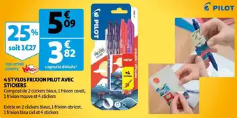 Auchan Pilot 4 stylos frixion pilot avec stickers offre