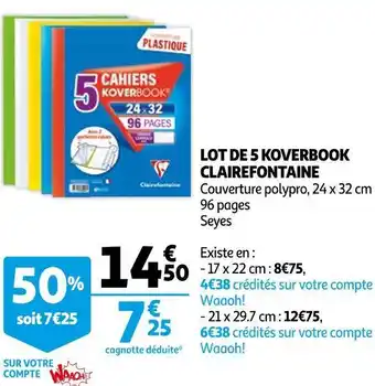 Auchan Clairefontaine lot de 5 koverbook offre