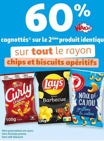 Auchan Vico / lay's / auchan bon plan sur tout le rayon chips et biscuits apéritifs de marques vico, lay's, auchan offre