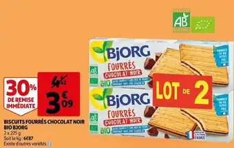 Auchan Bjorg biscuits fourrés chocolat noir bio offre