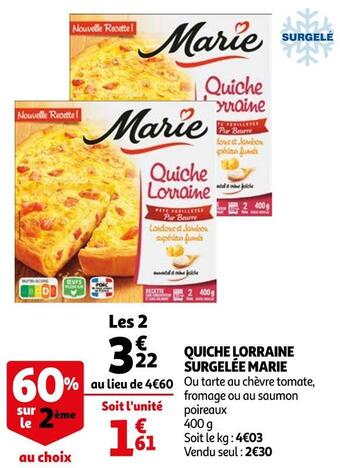 Auchan Marie quiche lorraine surgelée offre