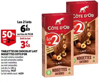 Auchan Cote d'or tablettes de chocolat lait noisettes offre