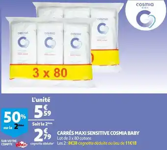 Auchan Cosmia carrés maxi sensitive baby offre