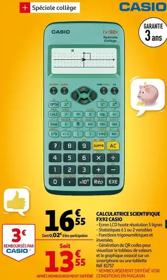 Auchan Casio calculatrice scientifique fx92 offre