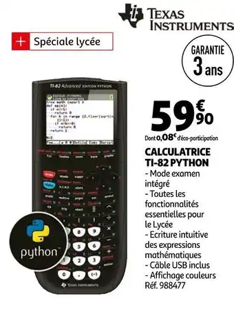 Auchan Texas instruments calculatrice ti-82 python offre
