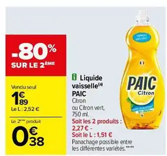 Carrefour Liquide Vaisselle Paic offre