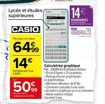 Carrefour Casio Calculatrice Graphique Graph35+E II Edition Python offre