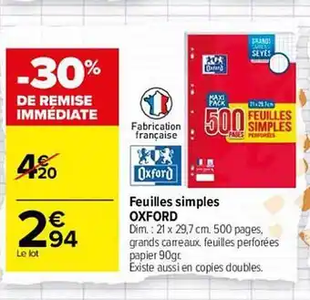 Carrefour Feuilles Simples Oxford offre