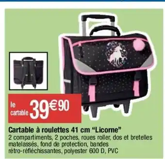 Migros Cartable à Roulettes 41cm Licorne offre