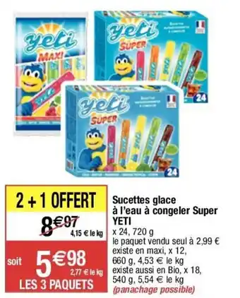 Migros Yeti Sucettes Glace à l'Eau à Congeler Super offre
