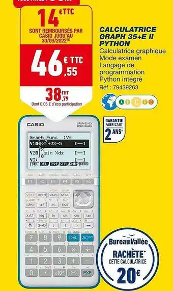 Bureau Vallée Calculatrice Graph 35+e II Python offre