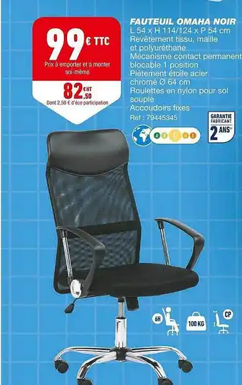 Bureau Vallée Fauteuil Omaha Noir offre