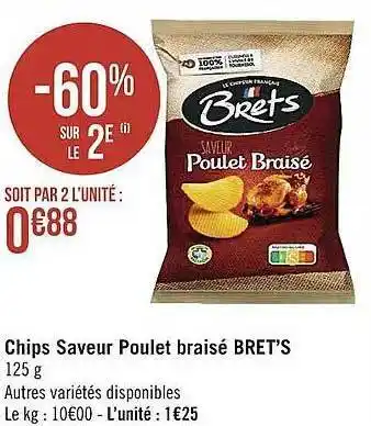 Casino Supermarchés Chips Saveur Poulet Braisé Bret's offre