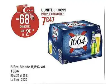 Casino Supermarchés Bière Blonde 5,5% Vol. 1664 offre