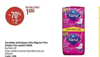 Casino Supermarchés Serviettes Périodiques Ultra Régulier Plus Ailettes Flux Modéré Nana offre