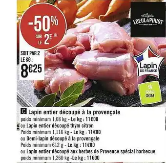 Lapin Entier Découpé à La Provençale Ou Lapin Entier Découpé Thym Citron Ou Demi-lapin Découpé à La Provençale, Ou Lapin Enti