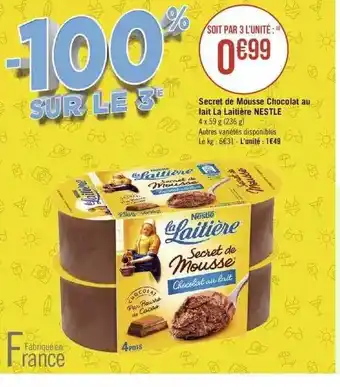 Géant Casino Secret De Mousse Chocolat Au Lait La Laitière Nestlé offre