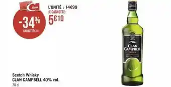 Géant Casino Scotch Whisky Clan Campbell 40% Vol. offre