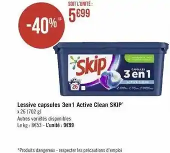 Lessive Capsules 3 En 1 Active Clean Skip