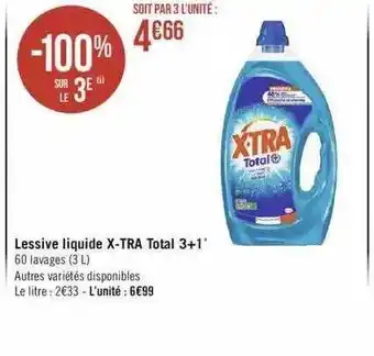 Géant Casino Lessive Liquide X-tra Total 3+1 offre