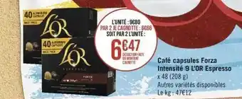 Géant Casino Café Capsules Forza Intensité 9 L'or Espresso offre