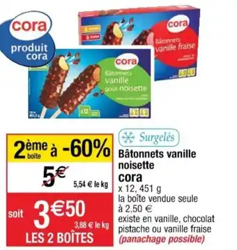 Cora x Carrefour CORA bâtonnets vanille noisette offre