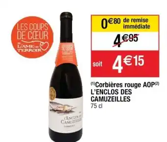 Cora x Carrefour AOP L'ENCLOS DES CAMUZEILLES corbières rouge offre