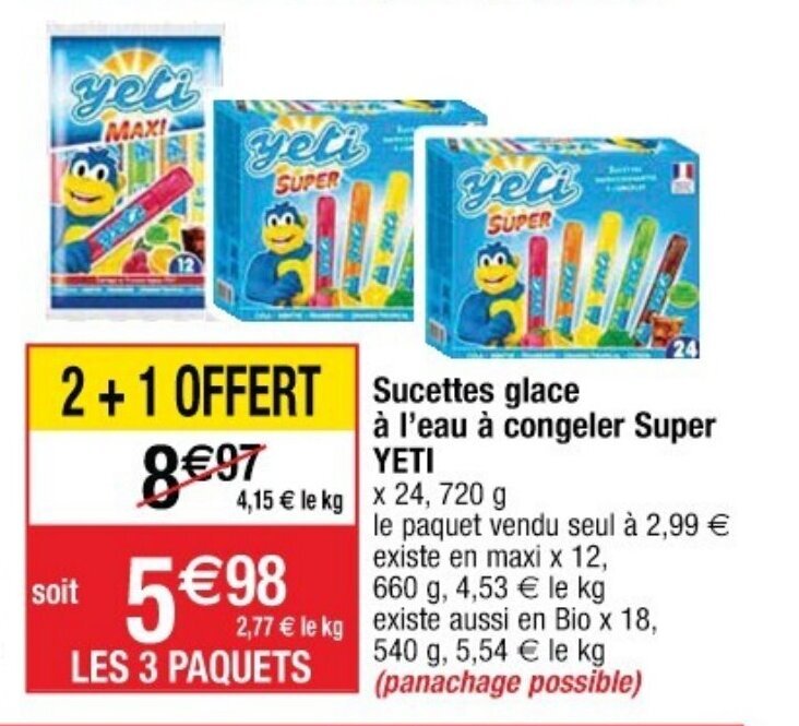 Promo YETI sucettes glace à l'eau à congeler super chez Cora