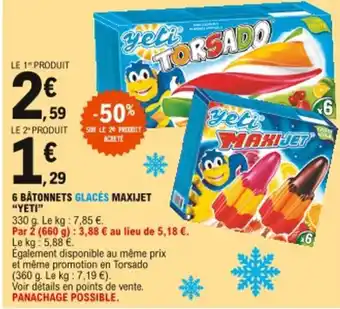 E.Leclerc Yeti 6 Bâtonnets Glacés Maxijet offre
