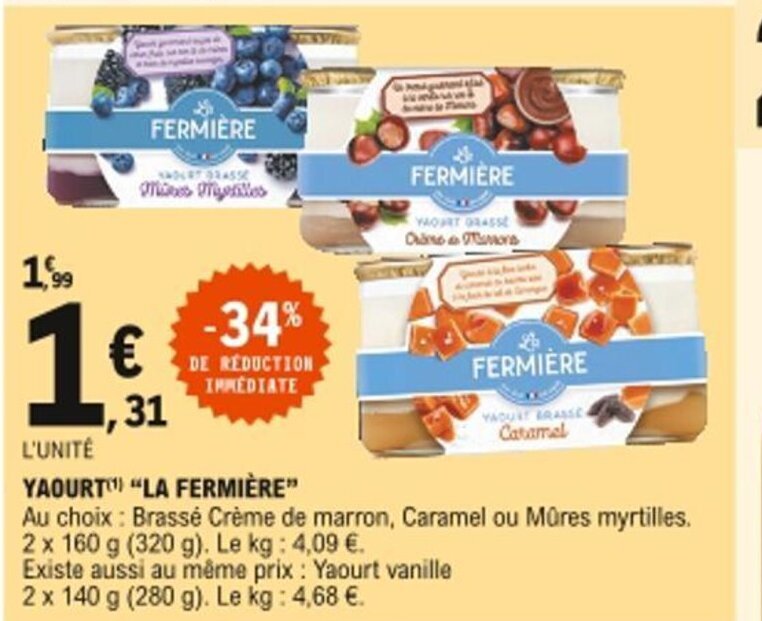 Promo Yaourt La Fermière chez E.Leclerc