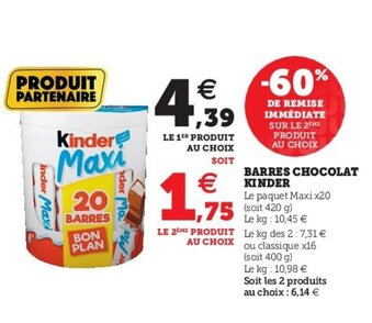 U Express Barres Chocolat Kinder offre
