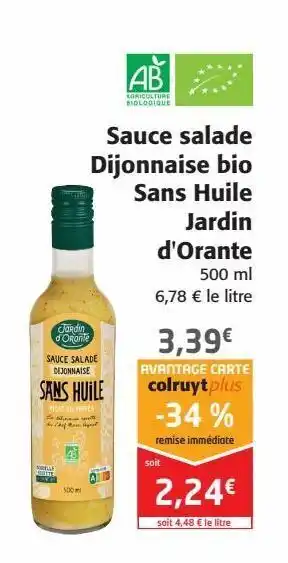 Sauce salade dijonnaise bio sans huile jardin d'orante