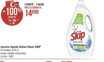 Casino Supermarchés Skip Lessive Liquide Active Clean offre