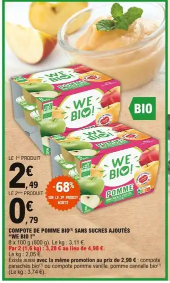 E.Leclerc Compote De Pomme Bio Sans Sucres Ajoutés "We Bio!" offre