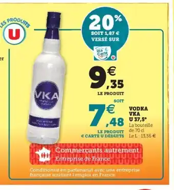 Super U Vodka Vka U 37,5 offre