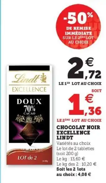 Super U Chocolat Noir Excellence Lindt offre