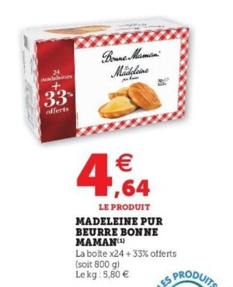 Super U Madeleine Pur Beurre Bonne Maman offre