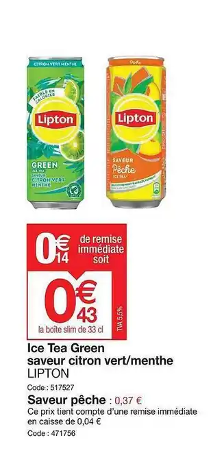 Promocash Ice Tea Green Saveur Citron Vert-menthe Lipton offre