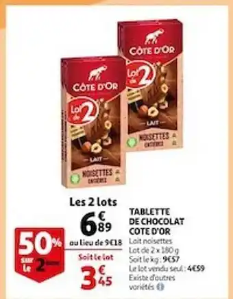 Auchan Tablette De Chocolat Côte D'or offre