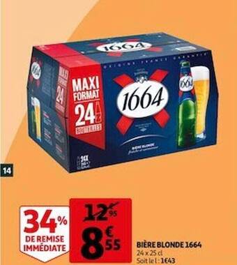 Auchan Bière Blonde 1664 offre