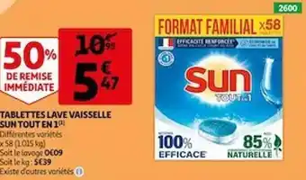 Auchan Tablettes Lave Vaisselle Sun Tout En 1 offre