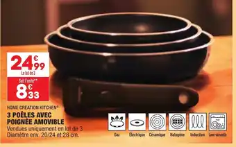 ALDI 3 Poêles Avec Poignée Amovible offre